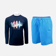 VENDIS 男士夏威夷長袖防曬衣上衣 C264 + 素色沙灘褲 A105 套裝