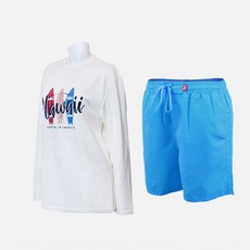 벤디스 남성용 하와이 긴팔 래쉬가드 상의 C264 + 단색 비치팬츠 A105 세트