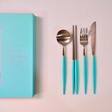 보겐 에펠 양식 1인 커트러리 선물세트, 로즈골드 + 민트, 디너스푼 1p + 젓가락 1p + 포크1p + 나이프1p + 선물박스