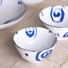 螺紋款陶瓷飯碗+湯碗組, 混色, 飯碗 2入+大碗 2入