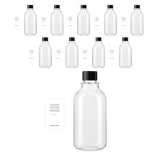 Glassdomae ARB300 透明PET瓶 300ml + 黑色瓶蓋 + 瓶身標籤貼紙 N3S, 10套