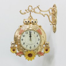 高腳向日葵雙貓頭鷹雙面掛鐘, 金(kspz319)