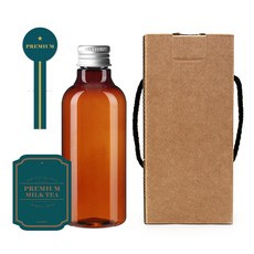 棕色PET瓶 250ml AN250+鋁製C蓋 銀色+瓶身標籤 皇家綠奶茶S+瓶蓋封口標籤+盒子, 10組