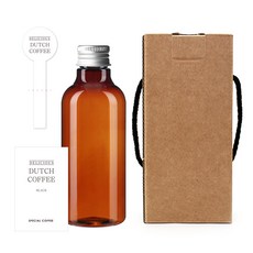 棕色PET瓶 250ml AN250+鋁製C瓶蓋 銀色+瓶身標籤簡約英文冰滴咖啡S+瓶蓋封口標籤+盒子, 10組