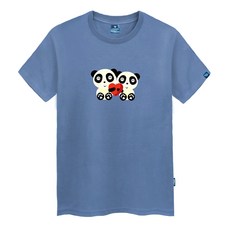 진마니아 남녀공용 하트 판다 라운드 반팔 티셔츠 TS-358