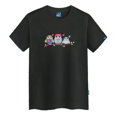 진마니아 남녀공용 부엉이 패밀리 라운드 통기성 반팔티 TS-406