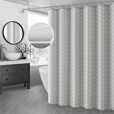 GUNU 高級織物格紋防水浴簾, 灰色, 1個