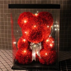 파티복닷컴 조화 장미꽃 곰인형, 레드