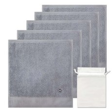 송월타월 호텔 컬렉션 클래식 미니 핸드 타월 60g x 5p + 파우치 세트, 타월(연회색), 파우치(반투명), 1세트