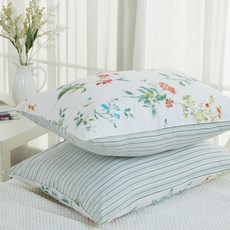 gBEDDING 花朵印花莫代爾枕套 2入+枕芯 2入, 白色的