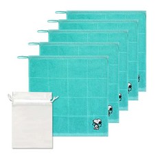 Songwol 松月 蝴蝶結史努比刺繡格紋擦手巾 55g 5入+收納袋, 玉, 1個