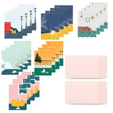 Walgadaks Playing Days 信紙 24p + 信封 12p 套組, 狗(街道, 沙發, 田野, 房內, 屋頂, 窗戶), 1套