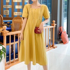 PANG PANG SHOP 孕婦方領蕾絲短袖連身裙