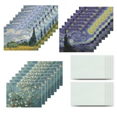 walgadaks 藝術插畫信紙 24入+信封 12入組, 梵高（杏花、柏樹、星夜）, 1套