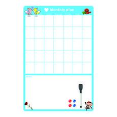 金剛黑板 Todori 多用途磁性月間行程板 天空藍 直式 + 附板擦磁性白板筆 黑色 + 圓形磁鐵 4入組