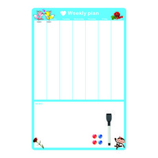 金剛白板 Todori 多用途磁性週計畫板 天空藍直式 + 附板擦磁性白板筆 黑色 + 圓形磁鐵4入組