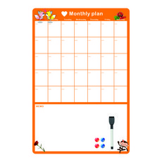 金剛黑板 Todori 多用途磁性月間計畫板 橘色直式 + 附板擦磁性白板筆 黑色 + 圓形磁鐵 4入組