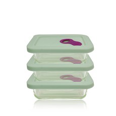 PAMIRE 帕米爾 方形矽膠玻璃保鮮盒 180ml, 綠色, 3入