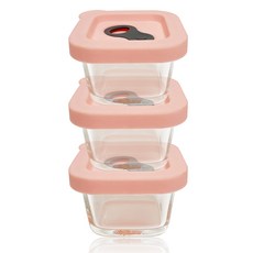 PAMIRE 帕米爾 方形矽膠玻璃保鮮盒 170ml, 粉色, 3入