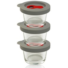 PAMIRE 帕米爾 圓形矽膠玻璃保鮮盒 140ml, 灰色, 3入