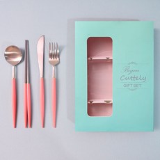 보겐 에펠 양식 1인 커트러리 선물세트, 로즈골드 + 코랄, 디너스푼 1p + 젓가락 1p + 포크1p + 나이프1p + 선물박스