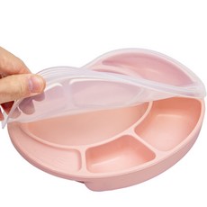앙팡베베 유아 흡착식판 + 실리콘 뚜껑 세트, 핑크, 1개