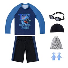 AQUATICA 男童游泳防曬短袖短褲套裝 AQA360 +彈性泳帽+塑膠束口泳具袋+矽膠耳塞+泳鏡