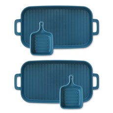 PUKO 燒烤微波爐矩形盤+平底鍋醬碗, 藍色, 2套