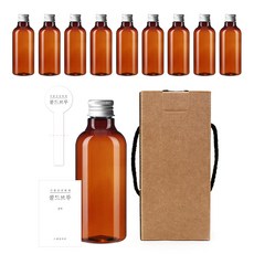 棕色PET瓶 250ml AN250+鋁製C瓶蓋 銀色+瓶身標籤 簡單韓文冷萃咖啡S+瓶蓋封口貼+盒子, 10組