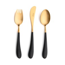 큐티폴 엘리스 키즈 디너 커트러리 3종세트 + 기프트박스, 블랙 + 골드, 1세트