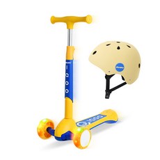 조코 엘이디 유아동 접이식 킥보드 + 어반형 헬멧 세트, 옐로우 + 크림, 1개