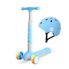 ZOKO 踏板車LED幼兒折疊式滑板車+都市型安全帽組, 浮板(天藍色）、安全帽(天藍色）, 1個