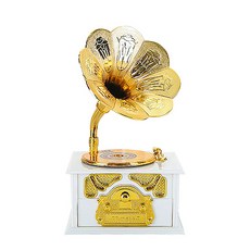 레트로 감성 축음기 레코드판 오르골, 1개, 화이트