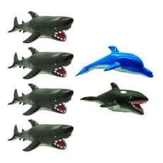 柔軟海洋動物鯊魚 4p+海豚+虎鯨公仔套組, 1套
