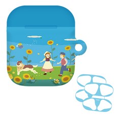 플란다스의 개 하드 에어팟 1/2 공용 케이스 + 철가루방지 스티커, 해바라기와 파트라슈, 1개