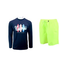 벤디스 하와이 긴팔 래쉬가드 상의 C264 + 남성용 단색 비치팬츠 A105 세트