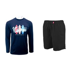 VENDIS 夏威夷長袖防磨衣上衣 C264 + 男士素色沙灘褲 A105 套組