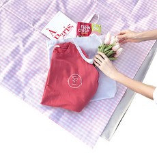 DONNA&DECO 單面塗層混色格紋情感野餐墊+微笑環保包套組, 啞光（粉紅色），環保袋（單色）