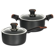 Silvat 電磁爐適用不沾湯鍋+玻璃鍋蓋 2件組, A款, 單柄鍋18cm+雙耳鍋24cm