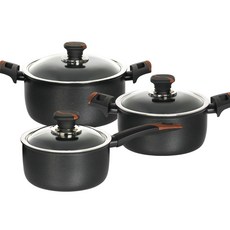 Silvat 電磁爐適用不沾湯鍋+玻璃鍋蓋 3件組, 單柄湯鍋18cm+雙柄湯鍋20cm+雙柄湯鍋24cm, 混色