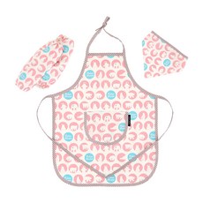 Coney Island 孩童圖案印花棉質圍裙+袖套+頭巾組