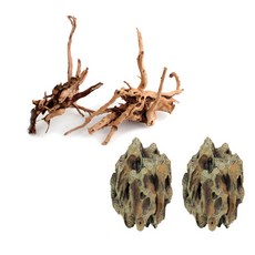 그로비타 인조 황호석 장식소품 SY208G 2p + 자연 가지유목 2p 랜덤발송 세트, 1세트