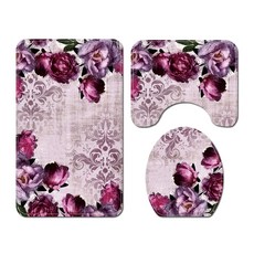 앤티스 왕실플라워 욕실 패브릭 변기커버 + 발매트 세트, 퍼플로즈, 1세트