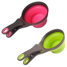 PASTEL PET 矽膠可折疊食物夾勺套裝 M, 1套, 粉色, 綠色