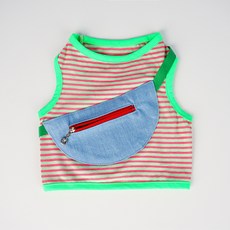 寵物條紋背包短版T恤, 粉紅色