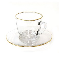 金邊強化玻璃圓形咖啡杯組, 混合色, 1套