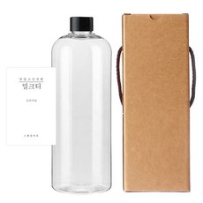 透明PET瓶 1000ml AT1000 + 黑色一般瓶蓋 + 簡約韓文奶茶L瓶標 + 盒, 10套