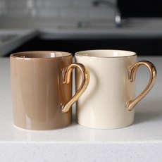 Ecrins 24K金馬克杯 300ml 2款, 米色 + 卡其棕色, 1套