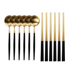 블룸엣홈 큐티러리 수저 세트 블랙골드, 6세트, 숟가락 6p + 젓가락 6벌