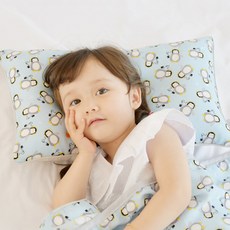 ahtty blanc 兒童人造絲涼感枕頭, Blue Penguin 藍色企鵝